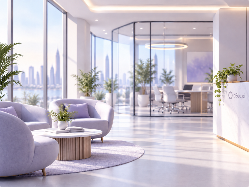 Illustration of the oEdu.ai office reception area